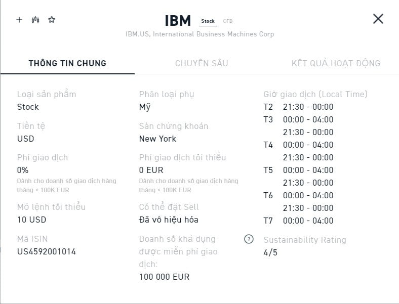 Thông tin giao dịch cổ phiếu IBM trên sàn XTB